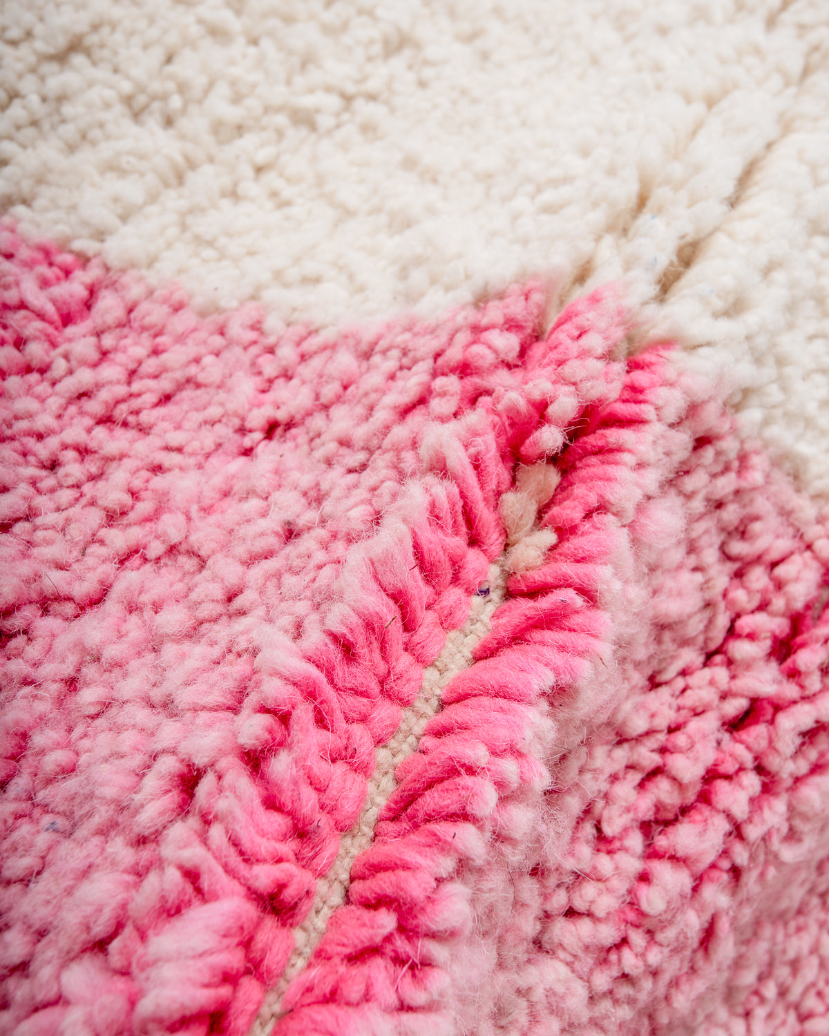 Modern, designer, handcrafted Berber rug from Morocco. Beniourain carpet with beautiful colours and patterns and fluffy wool texture.